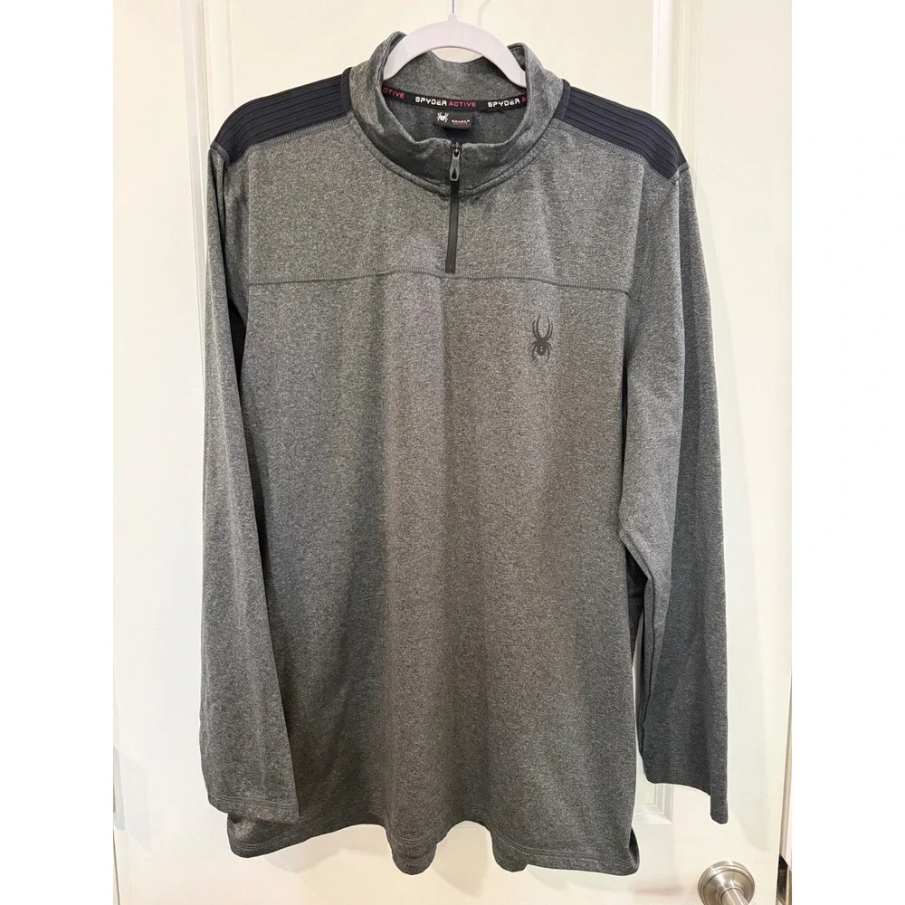 Spyder Active Mens Quarter Zip Pullover‎ Heathered Gray Performance Shirt Large
